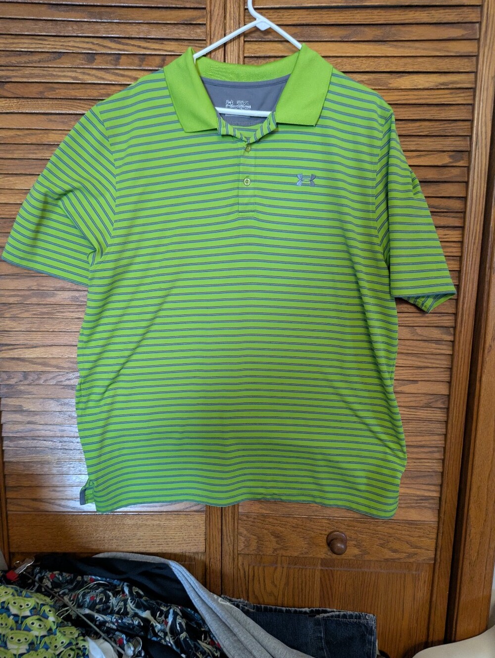 Under Armor Men's Green Striped Golf Polo Size 2XL Loose Fit